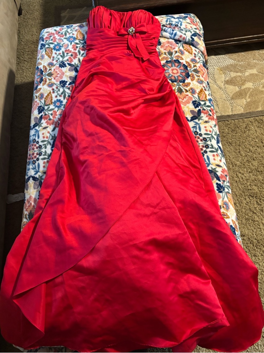 Alexia Designs Bright Red Evening Dress strapless size 2 full length prom